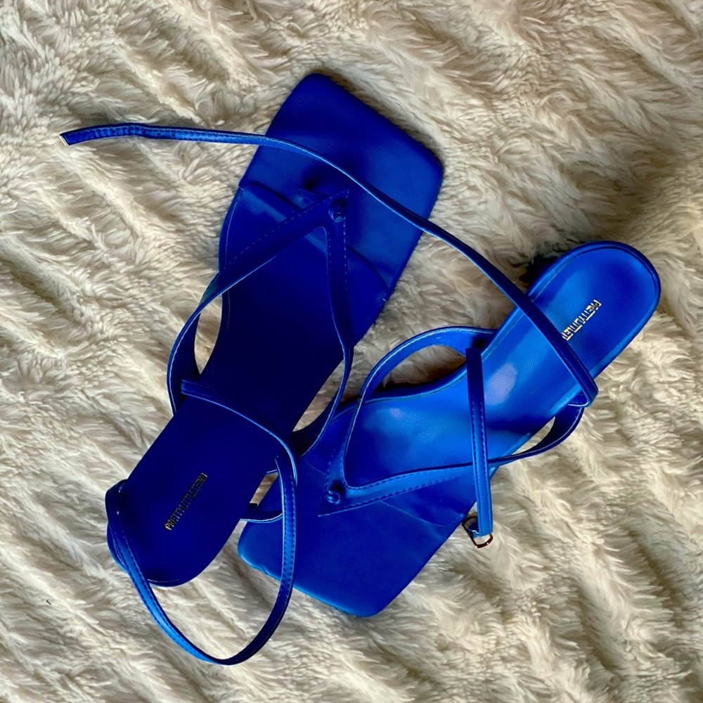 PrettyLittleThing Cobalt Blue Square Toe Strappy Heels
